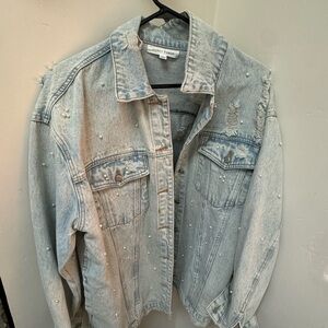 Honey Punch Light Blue Denim Jacket with Pearl Details